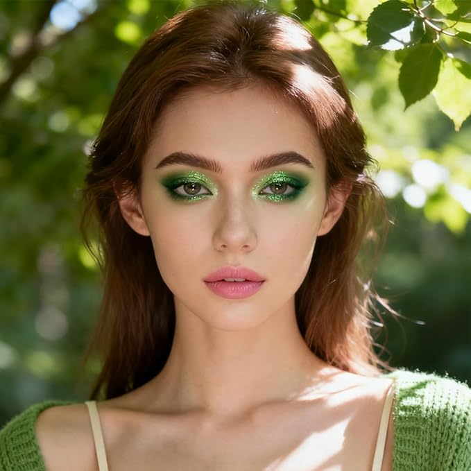 St Patrick’s Day Accessories 16 Colors Green Glitter Matte Eyeshadow Makeup Palette, Forest Green Yellow Colorful Eye Shadow Plattet for Witch Cosplay Halloween SFX Makeup
