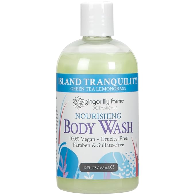 Ginger Lily Farms Botanicals Nourishing Body Wash, Island Tranquility, 100% Vegan & Cruelty-Free, Green Tea & Lemongrass Scent, 12 Fl Oz (Pack of 6)