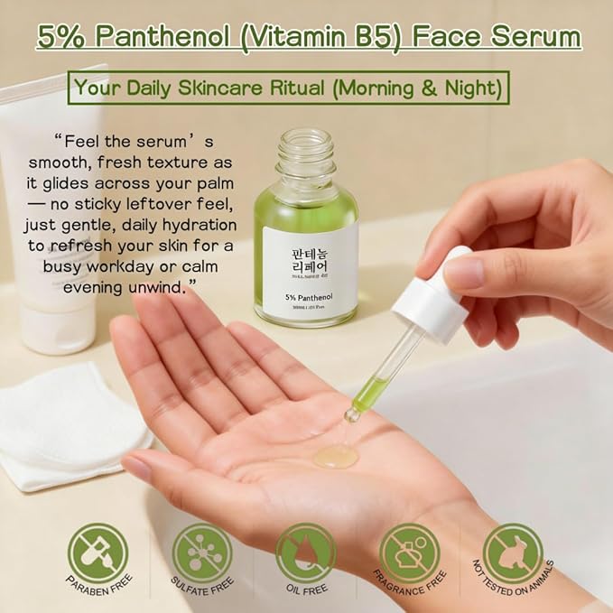 5% Panthenol (Vitamin B5) Face Serum | Sensitive Skin Barrier Support, Hydrating Soothing Serum for Dry Skin, Strengthen Skin Barrier & Soothe Redness, Fragrance-Free for Delicate & Acne-Prone Skin