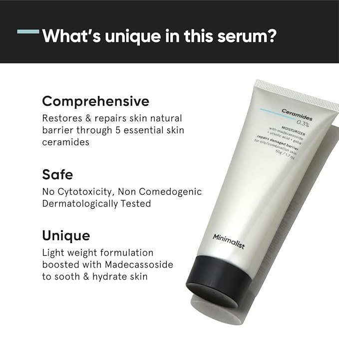 Minimalist Oily Skin Face Moisturizer for Barrier Repair | 0.3% Ceramide Madecassoside | For Women & Men | 1.7 Oz / 50 gm