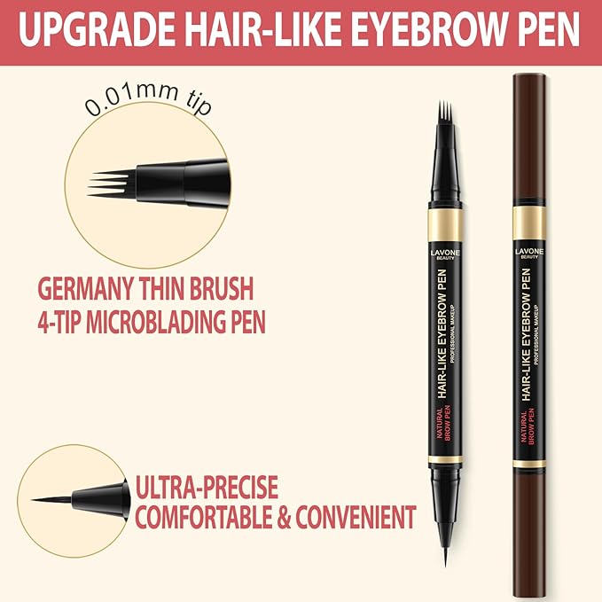 Eyebrow Pencil Kit, with Microblading Eyebrow Pen, Eyebrow Gel, Eyeliner, Eyebrow Brush, Eyebrow Pencils for Women, Waterproof, Smudge Proof, Long Lasting Makeup Formula - Ash Brown