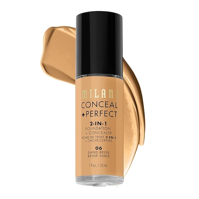 Milani Conceal + Perfect 2-in-1 Foundation + Concealer for a Flawless Complexion, Under Eye Corrector, Cover Redness and Imperfections, Waterproof and Sweatproof - 06-Sand Beige