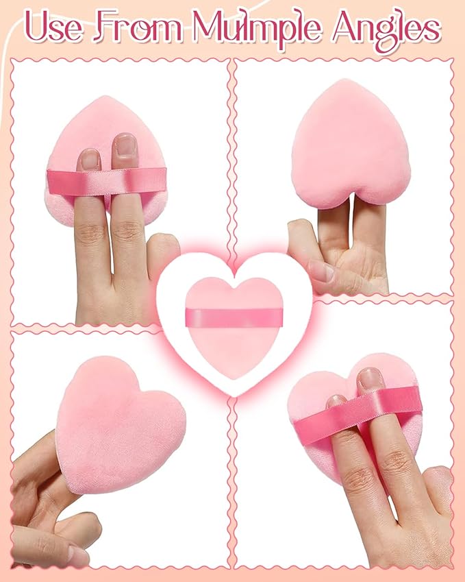 6Pcs Pink Powder Puff for Face Powder, Heart Shape Soft Puffs for Applying Face Powders, Normal Size Velour Makeup Puff Beauty Tool for Women Mother‘s Day