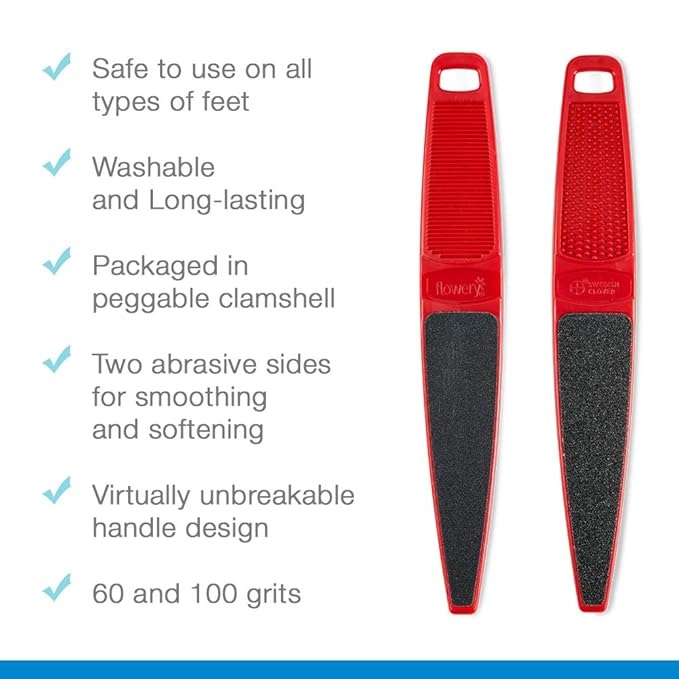 Flowery Original Swedish Clover Red Foot File – Stainless Steel Pedicure Foot Scrubber, 60/100 Grit
