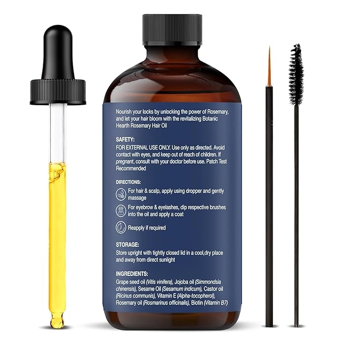 Botanic Hearth 100% Pure Rosemary Oil For Hair Growth Infused With Biotin | Hair Strenghtening Treatment | Nourishing & Volumizing | With Jojoba Oil & Castor Oil | Non GMO Verified | 2 fl oz, Blue