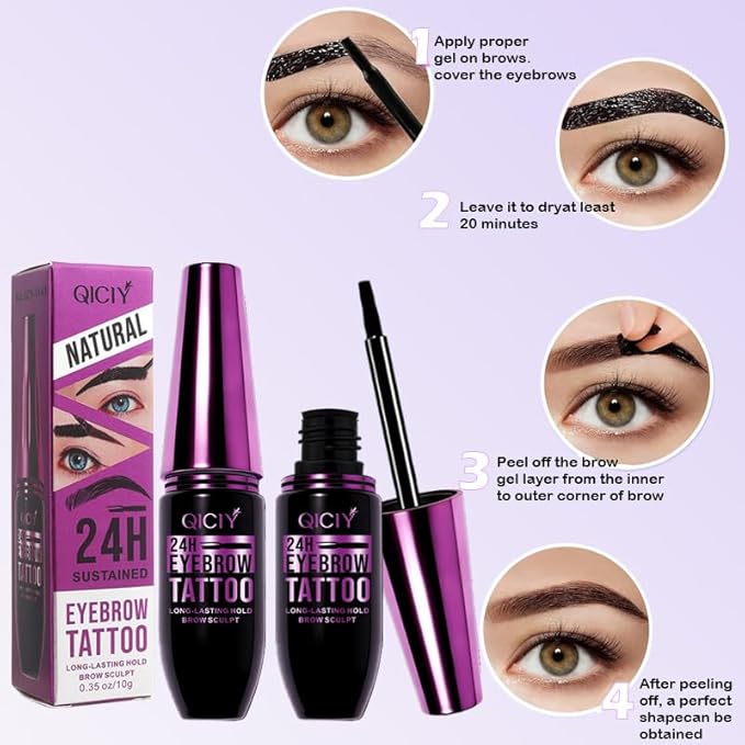 2PCS Peel Off Eyebrow Tint Gel, Semi-Permanent Color Brow Dye, Waterproof Long-Lasting Tattoo Eyebrow Gel for Fuller Defined Brows Makeup, Smudge-Proof, Easy Peel, Lasts Up To 24 Hours (Light Brown)