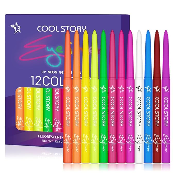 BestLand 12 Colors UV Neon Eyeliner – Festival Makeup, Glow in the Dark, Waterproof & Smudge-Proof, Colorful Liquid Eyeliner for Face & Body Art, Rave Party, Cosplay, Halloween