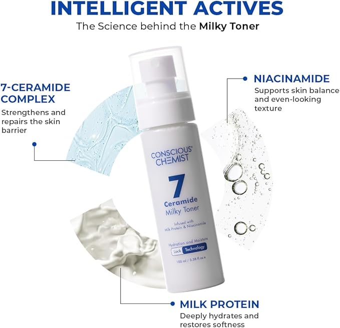 Conscious Chemist® Hydrating Milky Face Toner – 3.4 fl oz (100ml) | with 7 Ceramide Complex & Niacinamide | Soothes, Smooths & Strengthens Skin Barrier | for Glowing Skin | All Skin Types