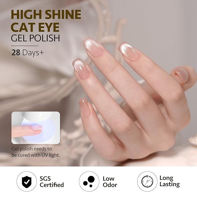 GAOY Cat Eye Gel Nail Polish, 16ml Silver Glitter Holographic Nail Polish with Magnet, Reflective Translucent UV Gel, 2028 Crystal