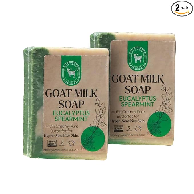 Honey Sweetie Acres 2-Pack Eucalyptus Spearmint Goat Milk Soap - Handmade 5 oz Bar, Made with Natural Ingredients, Moisturizing & Gentle, Made in the USA