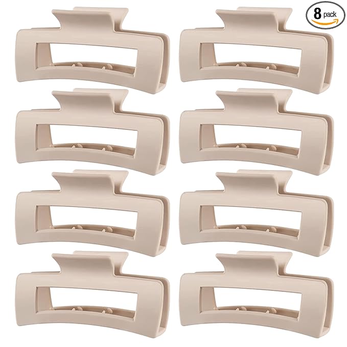 TOCESS Hair Claw Clips for Women - 8PK Large Neutral Matte Square Jumbo Hair Clips for Thick, Thin, Long, Short, Curly Hair Girls, Big Jaw Clip Set for Daily Use (Cream Beige)