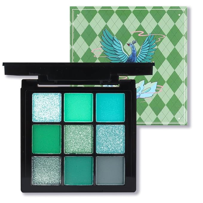 WanTuoluo 9 Colors Green Smoky Matte Shimmer Eyeshadow Palette with Mirror for Eye Makeup,High Pigmented Eye Shadow Primers Powder Palet de sombras de ojos