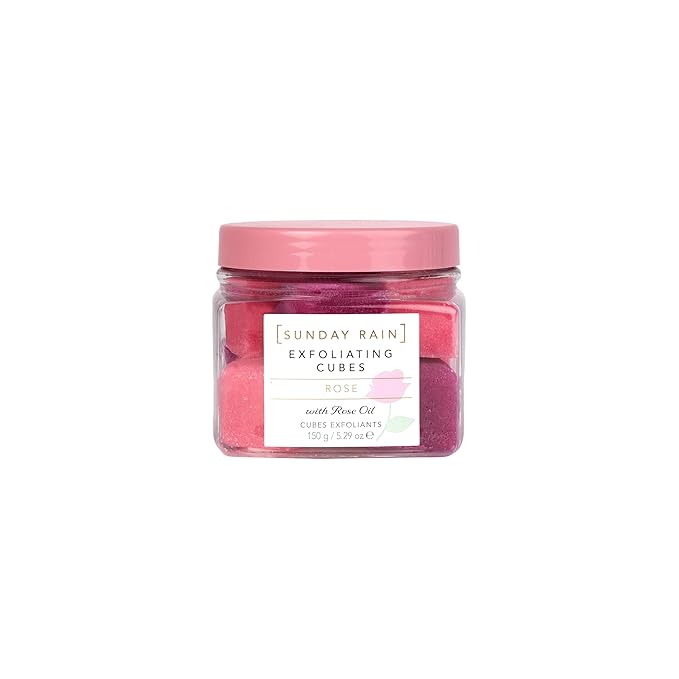 Sunday Rain Rose Exfoliating Cubes 150g - Vegan Sugar Scrub with Shea Butter - Hydrating and Nourishing Exfoliator for Smooth, Soft Skin - Cruelty Free, Gentle Exfoliation for All Skin Types
