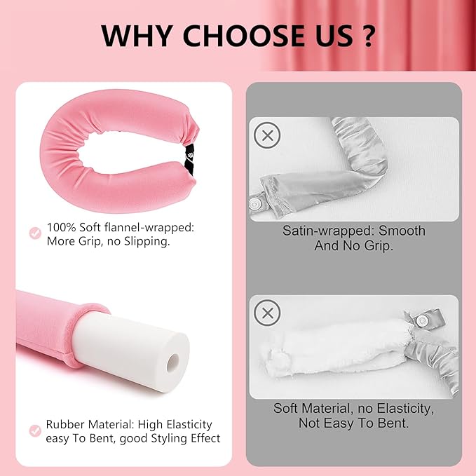 Overnight Heatless Hair Curler- 4 Piece Set- Jumbo Heatless Curls- Satin Flexi Rods to Sleep in- No Heat Curler Overnight Sleeping Curls Styling Tools- Gentle Rollers for All Hair Types-Pink