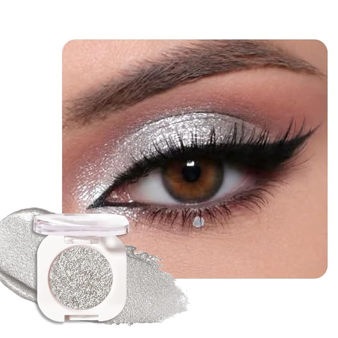WanTuoluo Slive Glitter Eyeshadow Palette for Women, Single Monochrome Eye Shadow Makeup, Shiny Pressed Powder, Blendable Natural sombras para ojos, Holographic,Vegan,Travel -12