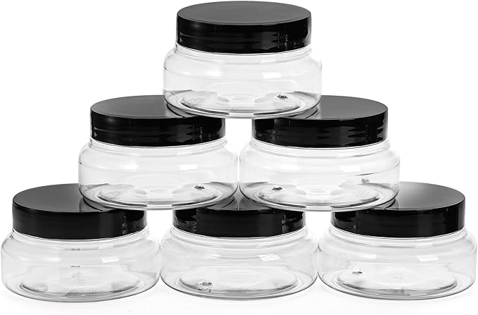 Yarlung 24 Pack 5 Oz Plastic Jars with Lids, Clear Body Scrub Jars Empty Refillable Containers Round Low Profile Samples Jars for Lotion, Body Butter, Sugar Scrub, Cream
