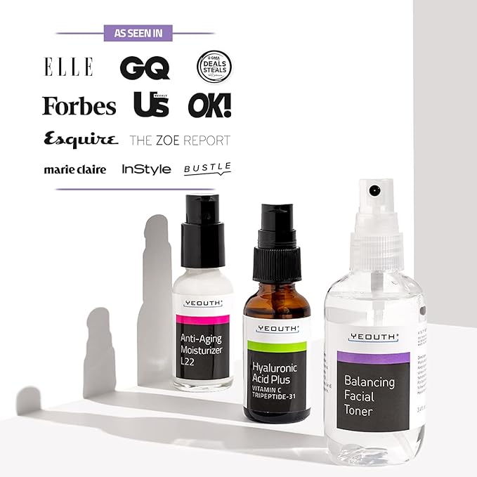 YEOUTH Skin Care Set | Hyaluronic Acid Serum with Vitamin C | Face Toner | Face Moisturizer | Skincare Kit for Hydrating and Smooth Looking Skin | Facial Gift Set 3-Piece