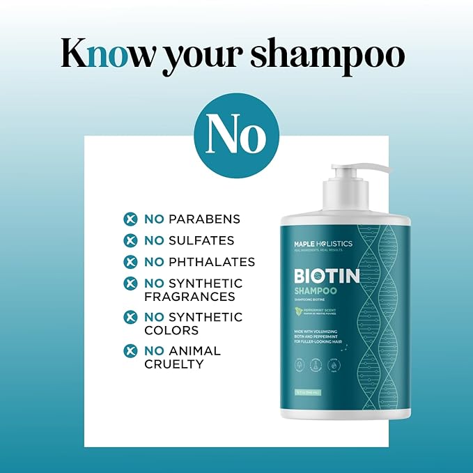 Volumizing Biotin Shampoo for Thinning Hair - Invigorating Peppermint Shampoo for Fine Hair with Argan Coconut and Olive Oils - Vegan & Color Safe - Paraben Silicone & Sulfate Free (32 Fl Oz)