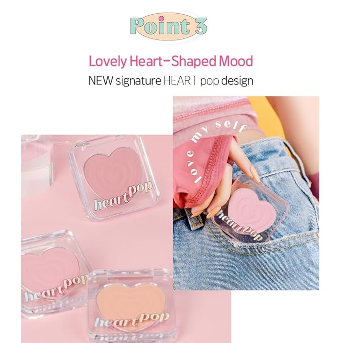 ETUDE Heart Pop Duo Blush, Cool Coral Pink Cheek Colors, Vibrant Glow & Glossy Finish, Layering Formula, Compact 0.2 oz – Cool Punch Aid