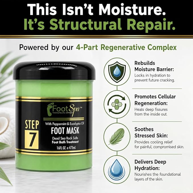 Foot Repair Mask - Dual-Action Cosmeceutical Treatment that Regenerates Skin from Within to Heal Painful Fissures and Provide Spa-Quality Cooling Relief - 16 oz