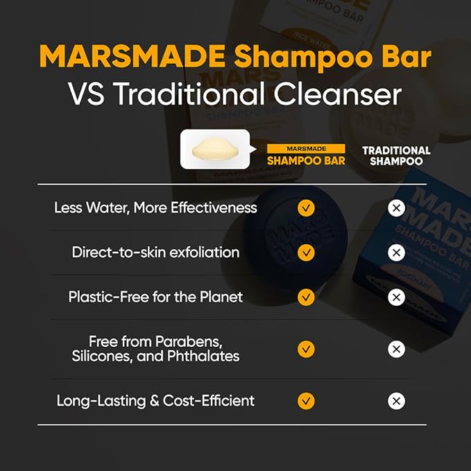 MARS MADE Rice Water Shampoo Bar 2.0 - Hydrating & Moisturizing Natural Hair Soap for Strengthening & Scalp Nourishment - Solid Bar for All Hair Types (120g, 4.23oz)