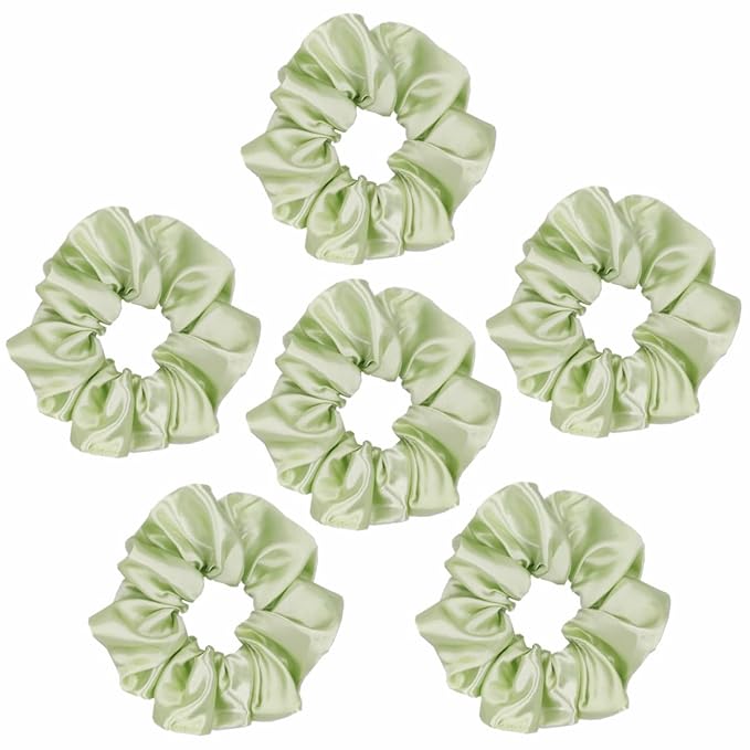 6 Pcs Satin Silk Hair Scrunchies Soft Hair Ties Fashion Hair Bands Hair Bow Ropes Hair Elastic Bracelet Ponytail Holders Hair Accessories for Women and Girls (4.5 Inch, Tender Green)