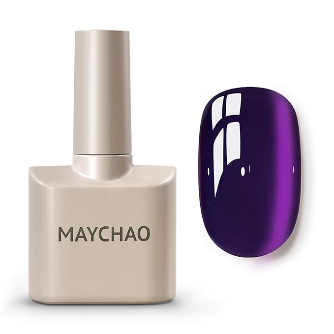 MAYCHAO 15ML Silk Purple Cat Eye Gel Nail Polish 1Pc Purple Cat Eye Gel Polish Soak off Holographic Magnetic Nail Polish for Nail Art Manicure Salon DIY at Home, 0.5 OZ