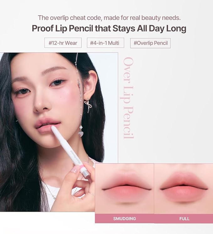 Heart Percent Dote On Mood Lineproof Lip Pencil, 12hr Long-Lasting Moderately Pigmented Creamy OverLip Crayon Waterproof Smooth Retractable Vegan Lip Liner Pencil 0.8g, #03. Rose Cotton