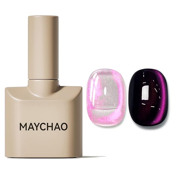 MAYCHAO 15ML Purple Tears Cat Eye Gel Nail Polish 1Pc Aurora Purple Cat Eye Gel Polish Soak off Holographic Magnetic Nail Polish for Nail Art Manicure Salon DIY at Home, 0.5 OZ