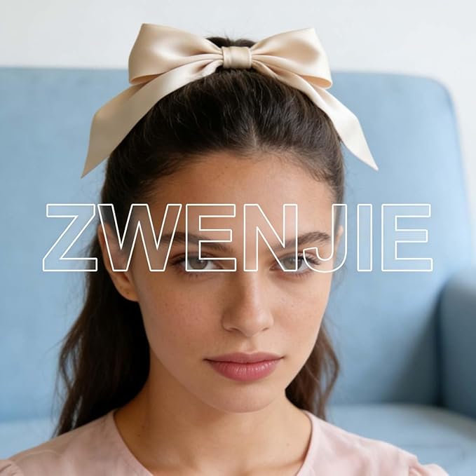 Champagne Gold Bows Hair Clips for Women - ZWENJIE Oversized Non-Slip Large Satin French Hair Clip Claw Accessory for Girls Thick/Thin Hair Barrettes for styling