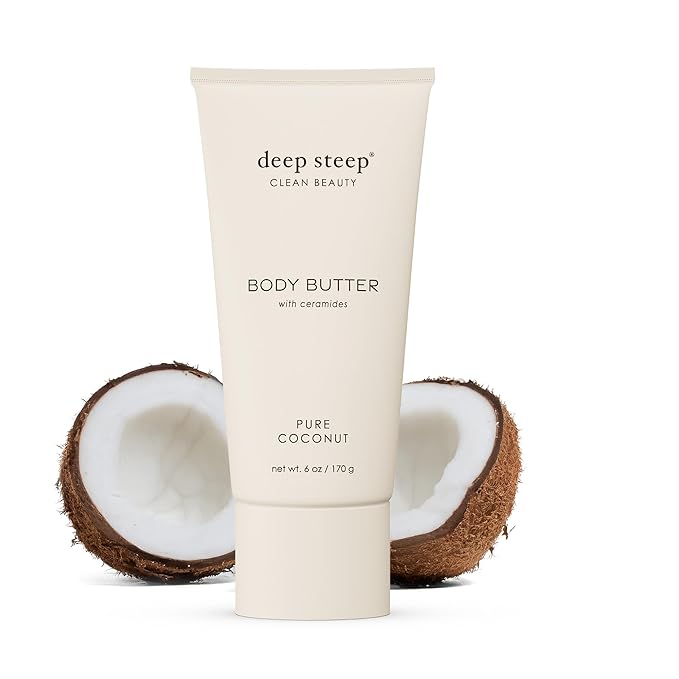 Deep Steep Body Butter, 6 oz – Rich Moisturizer with Ceramides, Coconut Oil, Argan Oil & Aloe Vera – Vegan, Clean Beauty, Smooth & Hydrated Skin (6 Ounces, Pure Coconut)