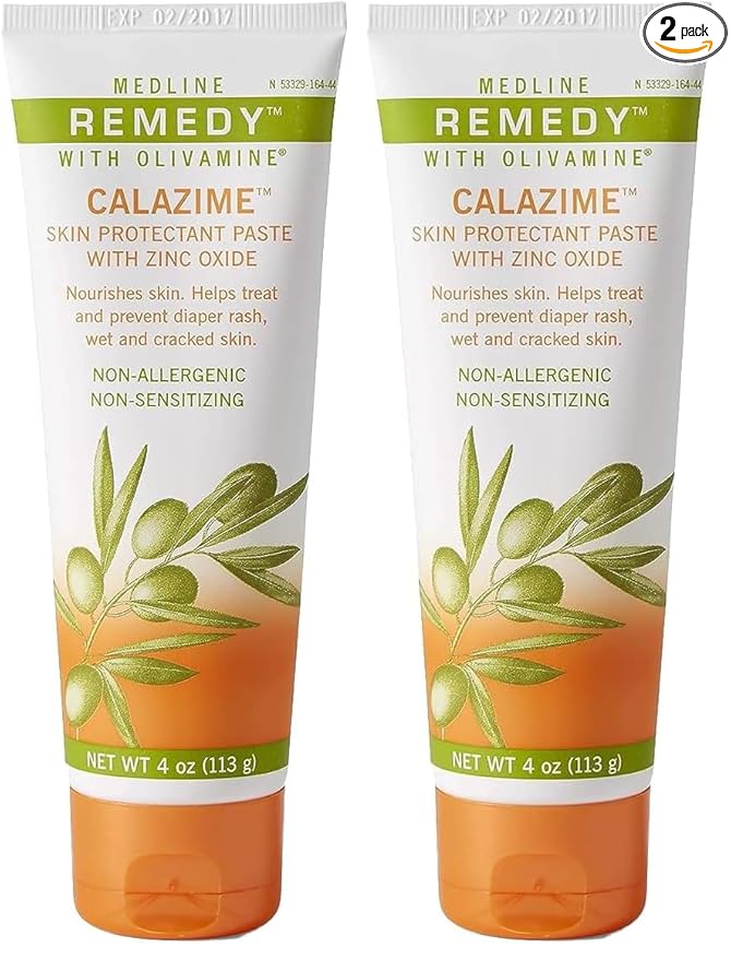 Medline Remedy Olivamine Calazime Skin Protectant Paste Cream, Used with Dry Chapped from Diaper Rash, Incontinence, Dermatitis, Psoriasis, Burns, Bites, White, 4 Oz, (Pack of 2)