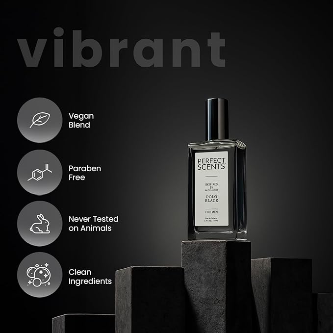 Perfect Scents Fragrances, Inspired by Ralp.h La.uren’s Pol.o Black, Men’s Eau de Toilette, CLEAN, Vegan, Paraben-Free, Never Tested on Animals, 3.4 Fluid Ounces