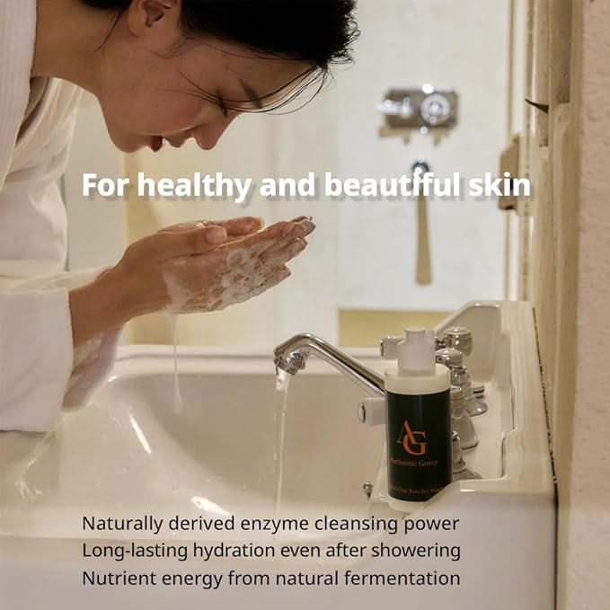 Authentic Green All In One Powder Wash Bottle ㅣ Gentle Natural Cleanser For Face ㅣ Refillable Skincare ㅣ Easy Dissolving Powder Formula ㅣ Daily Refreshing Skin Care ㅣ Botanical Extracts - 90g