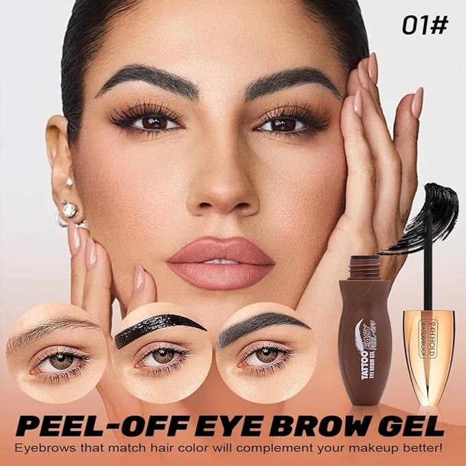 Peel Off Eyebrow Gel for Women, Fuller & Defined Looking Brows, Brown Espresso Taupe Auburn Chocolate, 5 Days Long-Lasting Waterproof Sweatproof, Gift for All Skin Types (01-Espresso)