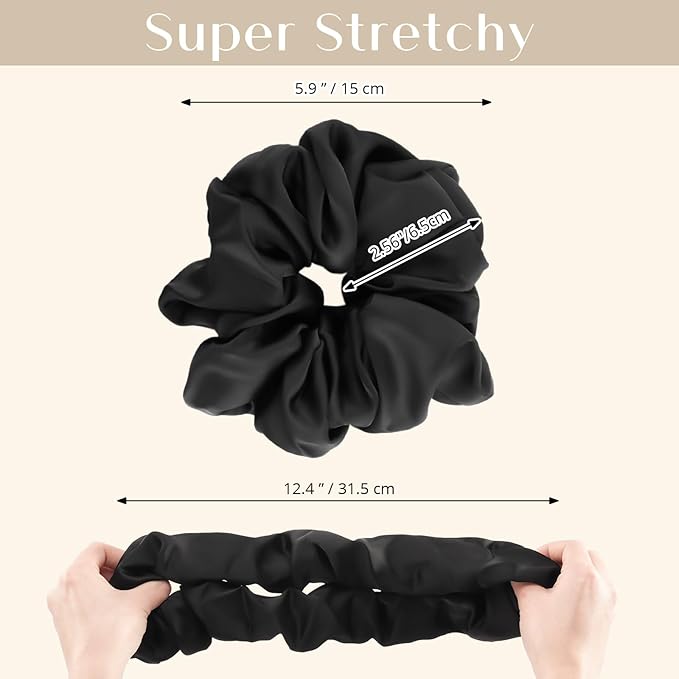 Lolalet Big Satin Scrunchies for Women, 5.9 Inch Large Oversized Scrunchie, Soft Jumbo/Giant Scrunchies Hair Ties for Thick & Curly Hair -4 Pack, All black