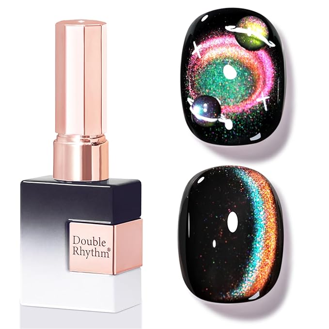 Double Rhythm 0.5 OZ Cat Eye Gel Polish with Magnet 15ML Holographic Glitter Shimmer Translucent Jelly Color Magnetic Nail Polish Salon DIY at Home (Pink Orange-MC1301)