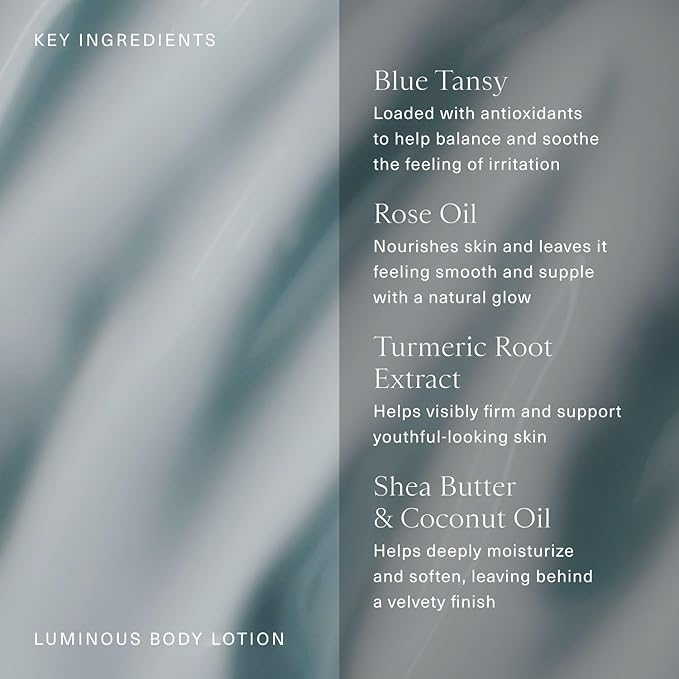 Oak Essentials Luminous Body Lotion, Hydrating Body Lotion for Women with Blue Tansy, Rose Oil, Shea Butter and Coconut Oil, Lightweight Moisturizer for Dry and Sensitive Skin, 10.1 Fl Oz