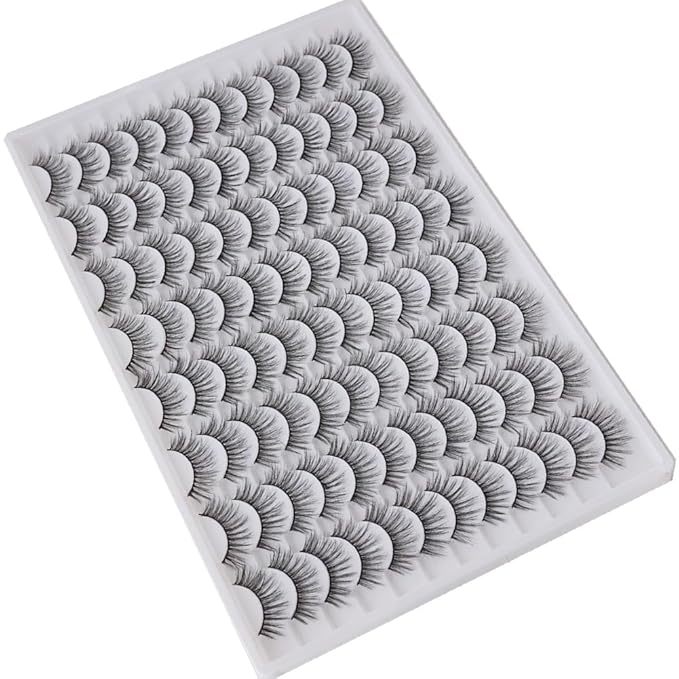 Azenlo False Eyelashes 48 Pairs Faux Mink Lashes 9-17mm Wispy Lashes 3D Fluffy Cat Eye Lashes Pack Bulk Wholesale Strip Lashes(style 48-020)