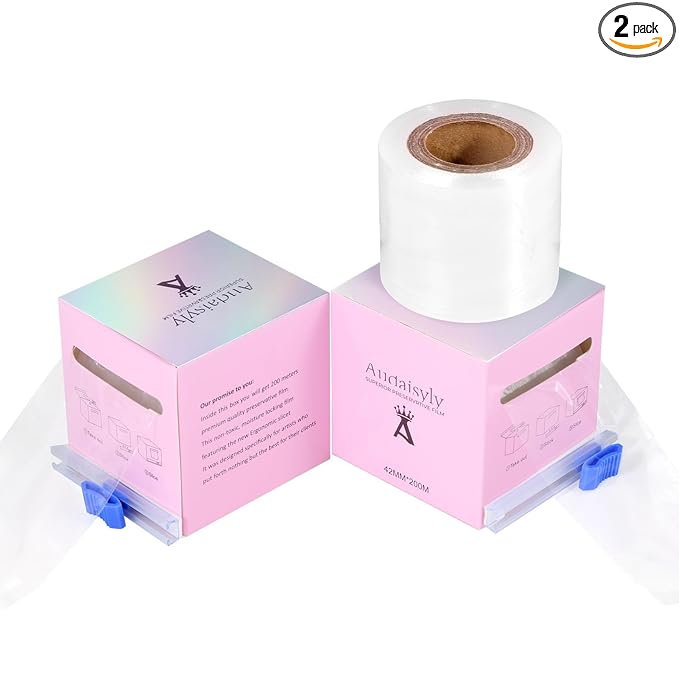 2 Boxes Disposable Eyebrow Tattoo Plastic Wrap with Ergonomic Slicer, Premium Transparent Preservative Film Roll Perfect for Lip Blush, Eyebrow Lamination Lash Lift Permanent Make Up Cling Cover