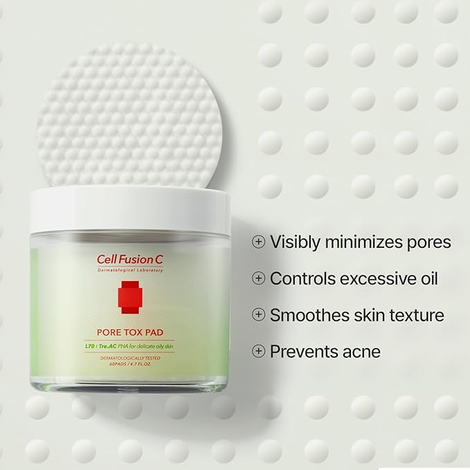 Cell Fusion C TRE.AC Pore Tox Pad, Pore Tightening Toner Pads to Refine Pores and Exfoliate for Smoother Skin Texture with PHA, 60 Pads