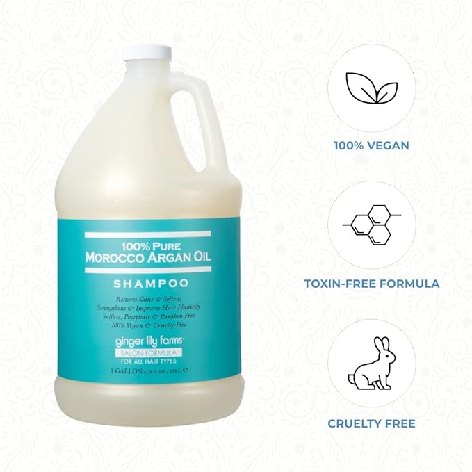 Ginger Lily Farms Salon Formula 100% Pure Morocco Argan Oil Shampoo for All Hair Types, 100% Vegan & Cruelty-Free, 1 Gallon Refill (Pack of 4)