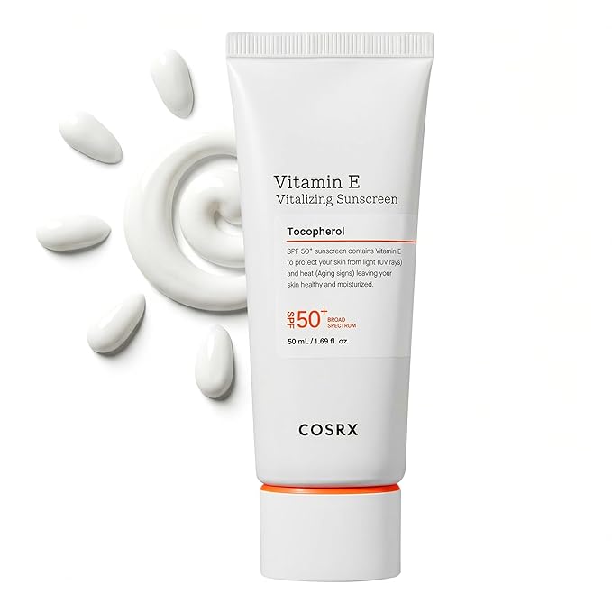 COSRX Vitamin E Vitalizing Sunscreen SPF 50, Natural Glow Face Sunscreen, Lightweight, Non-Sticky, No White Cast, Hydrating, Beach Essentials, Summer Travel Essentials, Korean Skincare,1.69 fl oz