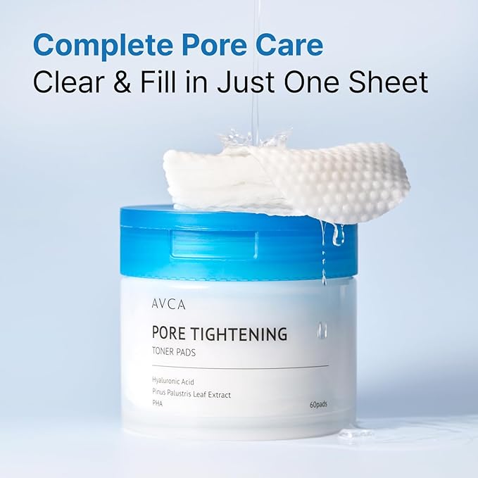AVCA Pore Tightening Toner Pads with Hyaluronic Acid – Korean PHA Exfoliating Pad for Enlarged Pores, Sebum Control & Smooth Skin, 100ml(3.38 fl.oz) 60 Pads