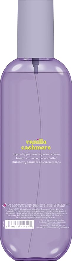 eos Cashmere Body Mist, Vanilla Cashmere, Soft Musk, Cozy Caramel, Hair Mist, Body Spray for Women Moisturizing, Hyaluronic Acid, Vanilla Body Spray, Vegan, Cruelty-free, 6 fl oz