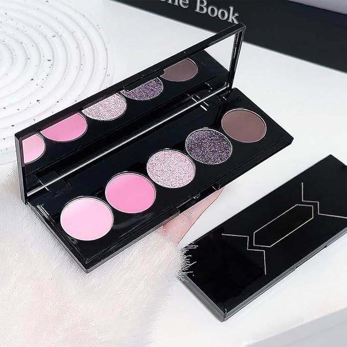CAKAILA Pink Black Brown 5Colors Eye Shadow Palette Makeup with Mirror,Neutral Vegan Eyeshadow Palette for Older Women Waterproof Long Lasting Naturing-Looking sombras para ojos,Cruelty Free