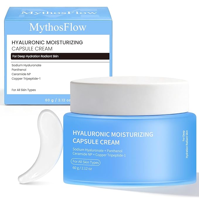 Hyaluronic Capsule Cream | Long-Lasting Lightweight Moisturizing Capsule Cream Gel Soothing Barrier Repair Glowing Skin | Ceramides Copper Peptides Panthenol | All Skin Types, 2.12 oz