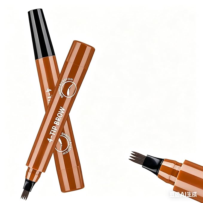 Microblading Eyebrow Pen, 2PCS Magic Waterproof Eyebrow Pencil with 4 Micro-fork Tip, 3D Natural Fine Stroke Eyebrow Pen for Women, Easy to Use Eye Brow Pencil for Defined Makeup (Light Brown)