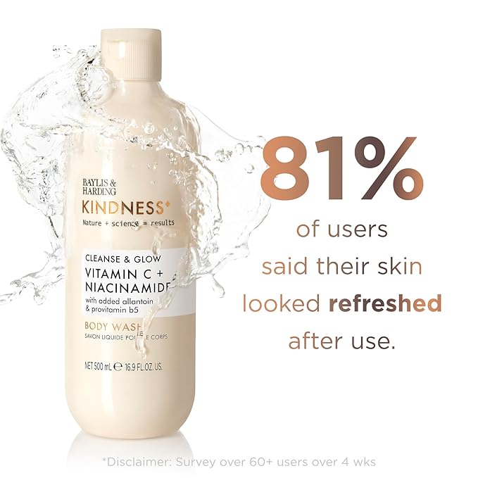 Baylis & Harding Kindness + Vitamin C & Niacinamide, Orange & Mango Fragrance, 16.9 fl. oz Cleanse & Glow Body Wash (Pack of 3) - Biodegradable Formula - Vegan Friendly