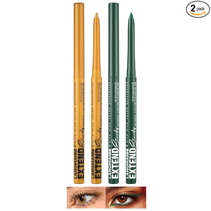 LANGMANNI 2Pcs Metal Colorful Eyeliner Pencil Set - Matte & Shimmer Eye Makeup,Smooth Use Long-Lasting & Waterproof Eyeliner Set(#03+04)